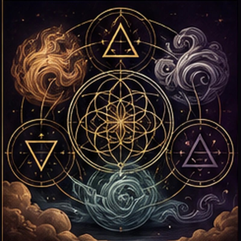 Gold alchemy symbols on a deep plum background, Amber's Alchemy Apothecary