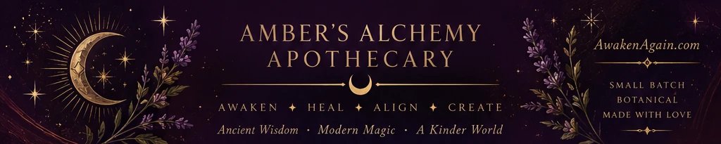 Gold botanical brand banner artwork, Amber's Alchemy Apothecary