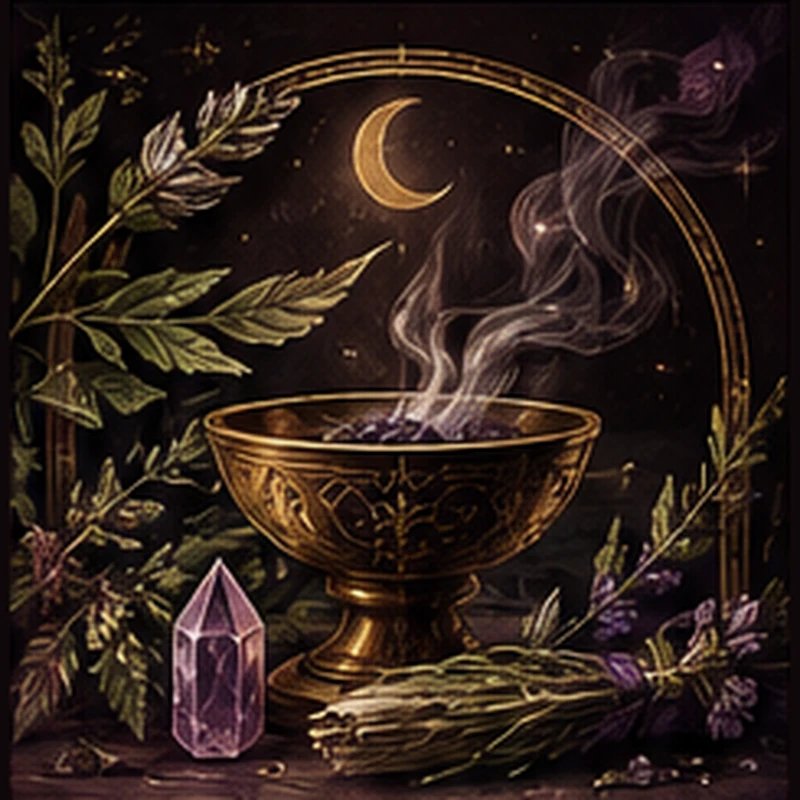 Ceremonial ritual bowl with botanicals and candlelight, Amber's Alchemy Apothecary